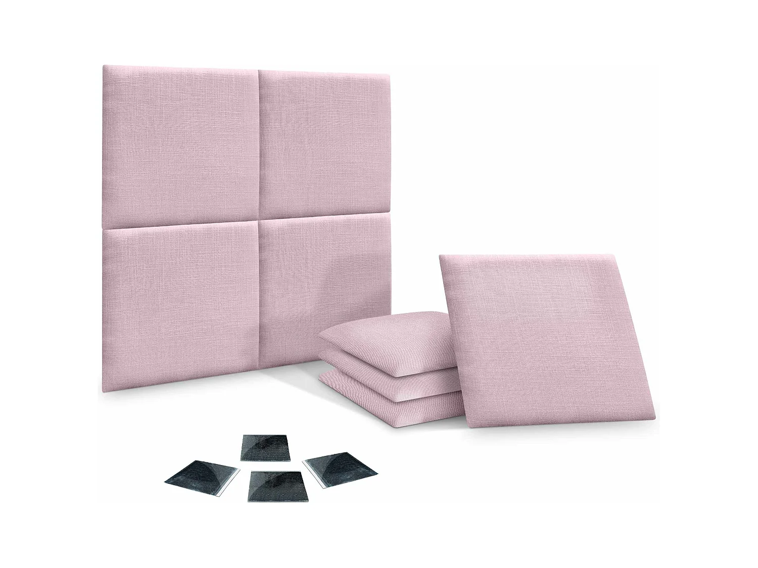 DHOME Ensemble de 8 Panneaux muraux en lin autocollants, absorption acoustique, protection contre les chocs et Têtes de Lit (Rose Poudré, 50x50cm, x8)
