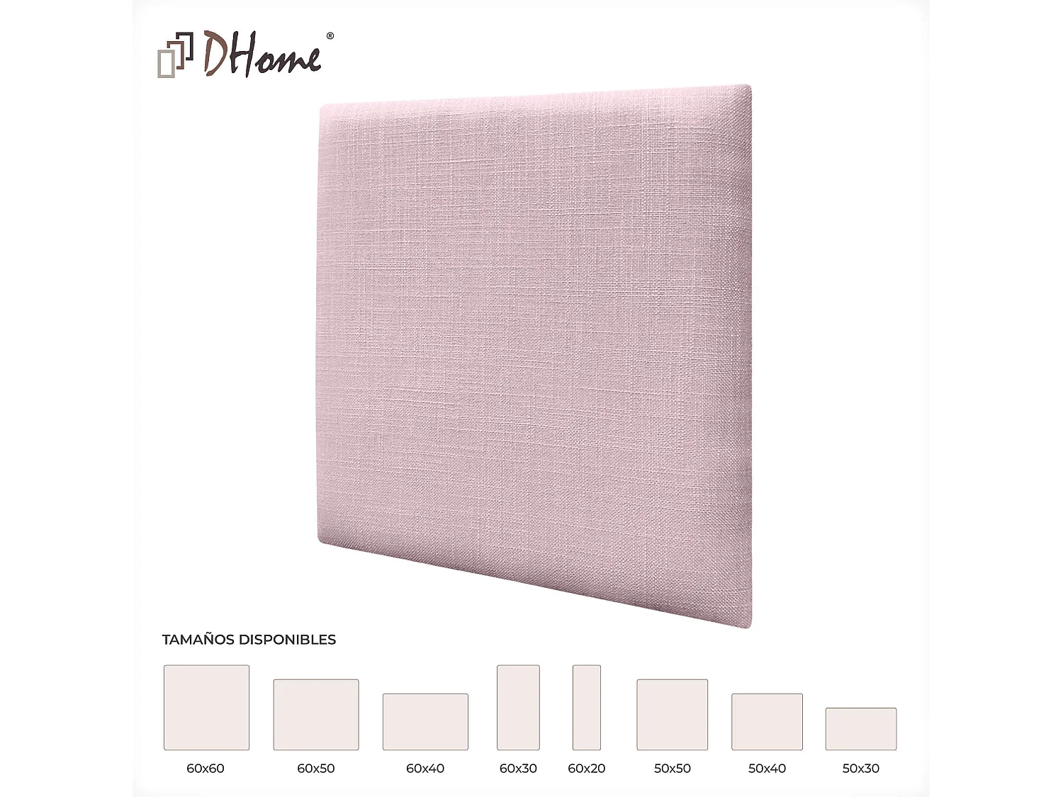 DHOME Ensemble de 8 Panneaux muraux en lin autocollants, absorption acoustique, protection contre les chocs et Têtes de Lit (Rose Poudré, 50x50cm, x8)