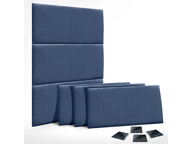 DHOME Ensemble de 6 Panneaux muraux en lin autocollants, absorption acoustique, protection contre les chocs et Têtes de Lit (Bleu Marine, 50x40cm, x6)