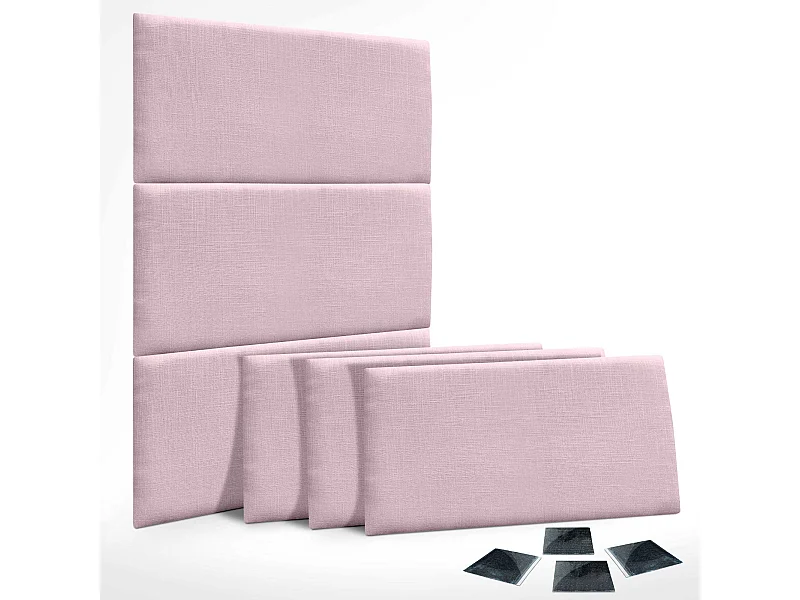 DHOME Ensemble de 6 Panneaux muraux en lin autocollants, absorption acoustique, protection contre les chocs et Têtes de Lit (Rose Poudré, 60x40cm, x6)