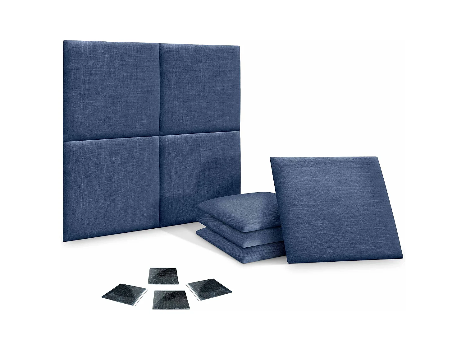 DHOME Ensemble de 8 Panneaux muraux en lin autocollants, absorption acoustique, protection contre les chocs et Têtes de Lit (Bleu Marine, 50x50cm, x8)