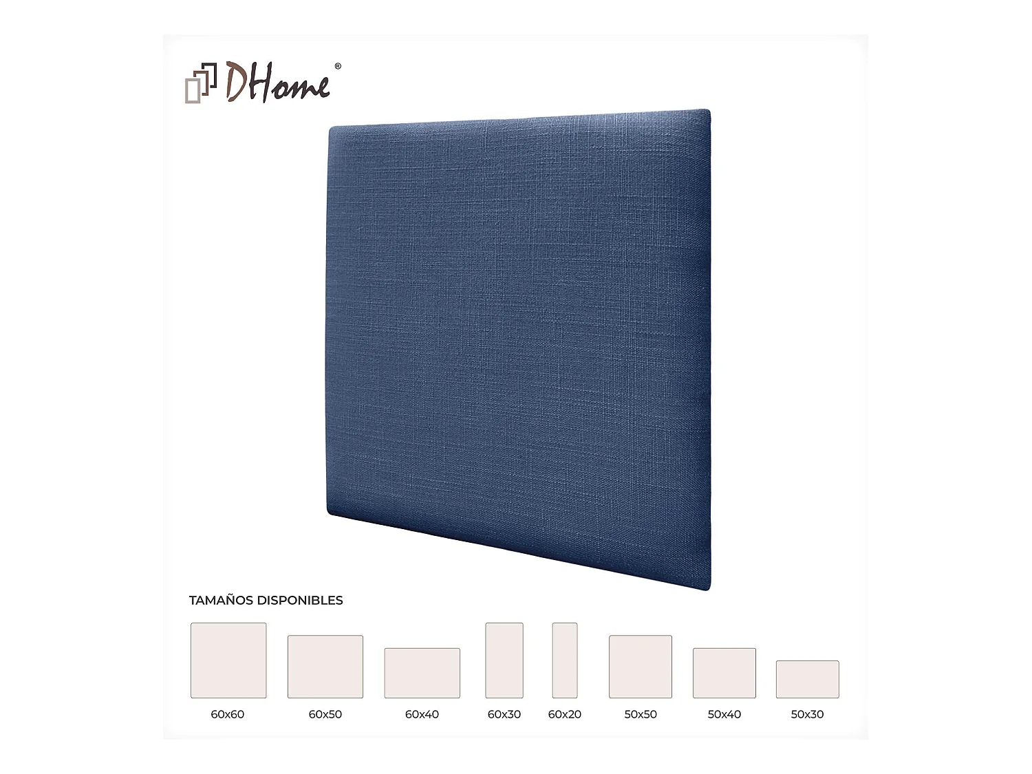 DHOME Ensemble de 8 Panneaux muraux en lin autocollants, absorption acoustique, protection contre les chocs et Têtes de Lit (Bleu Marine, 50x50cm, x8)