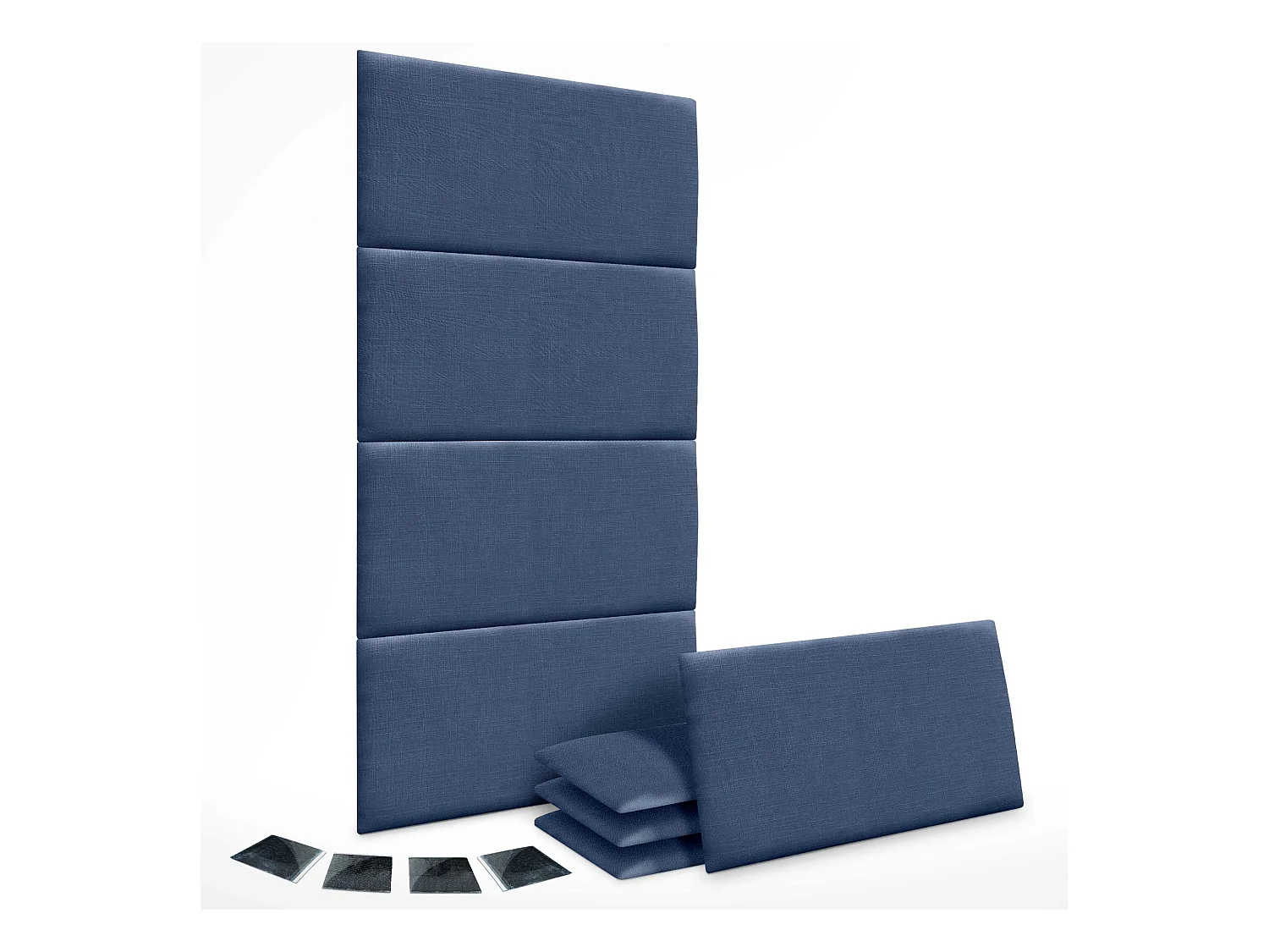 DHOME Ensemble de 8 Panneaux muraux en lin autocollants, absorption acoustique, protection contre les chocs et Têtes de Lit (Bleu Marine, 60x40cm, x8)