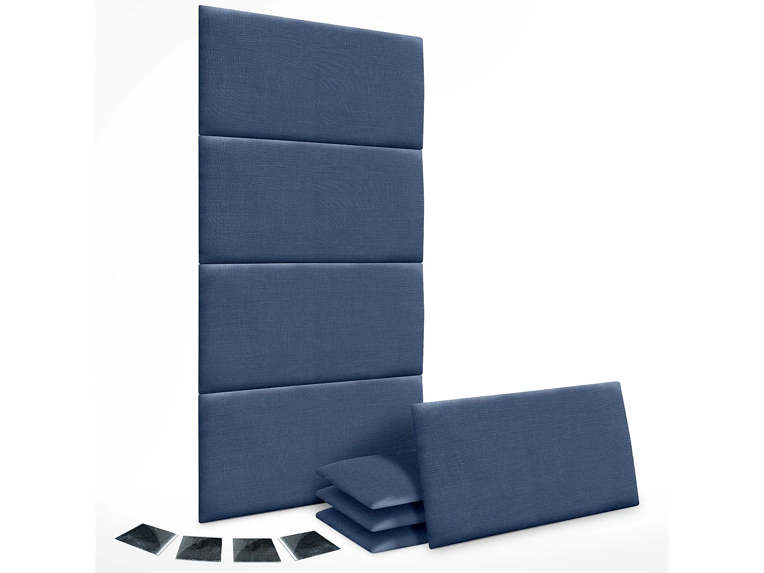 DHOME Ensemble de 8 Panneaux muraux en lin autocollants, absorption acoustique, protection contre les chocs et Têtes de Lit (Bleu Marine, 60x40cm, x8)