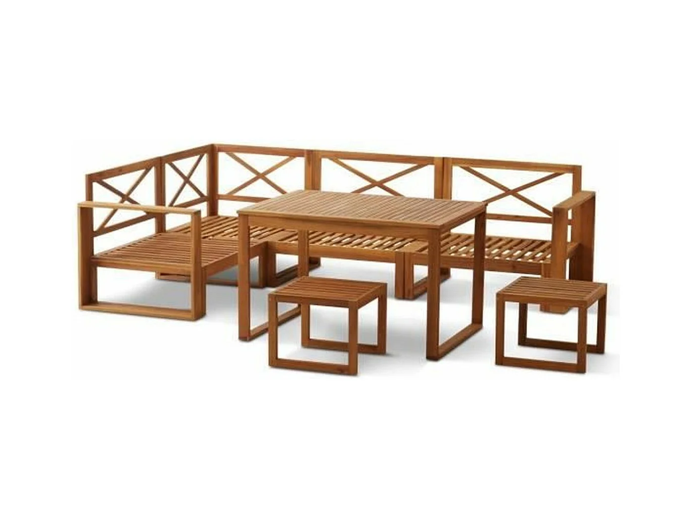 Salon de jardin en bois dAcacia FSC avec coussins + housse de protection - 7 personnes - Levata - Gris