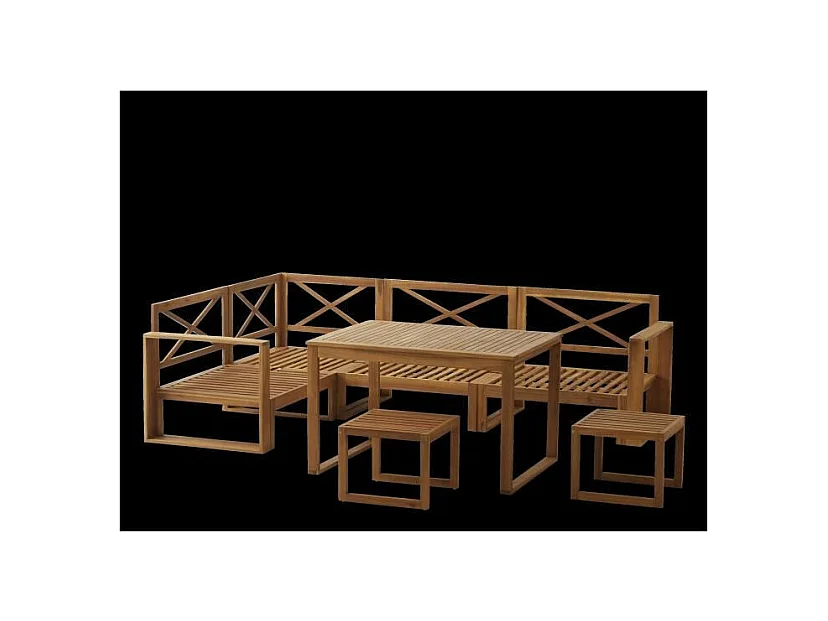 Salon de jardin en bois dAcacia FSC avec coussins + housse de protection - 7 personnes - Levata - Gris