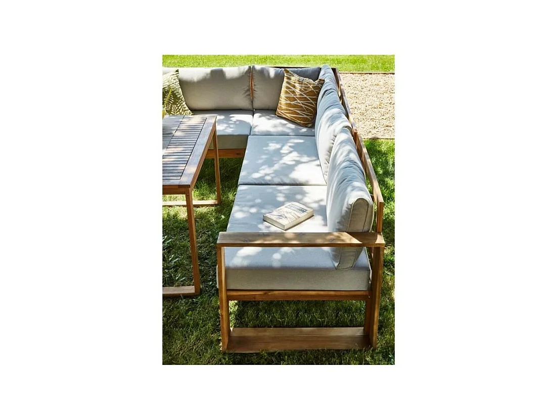Salon de jardin en bois dAcacia FSC avec coussins + housse de protection - 7 personnes - Levata - Gris