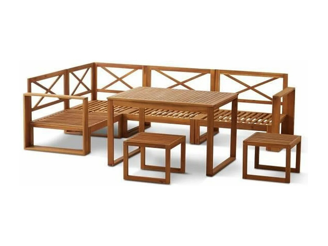 Salon de jardin en bois dAcacia FSC avec coussins + housse de protection - 7 personnes - Levata - Gris