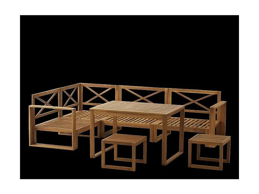 Salon de jardin en bois dAcacia FSC avec coussins + housse de protection - 7 personnes - Levata - Gris