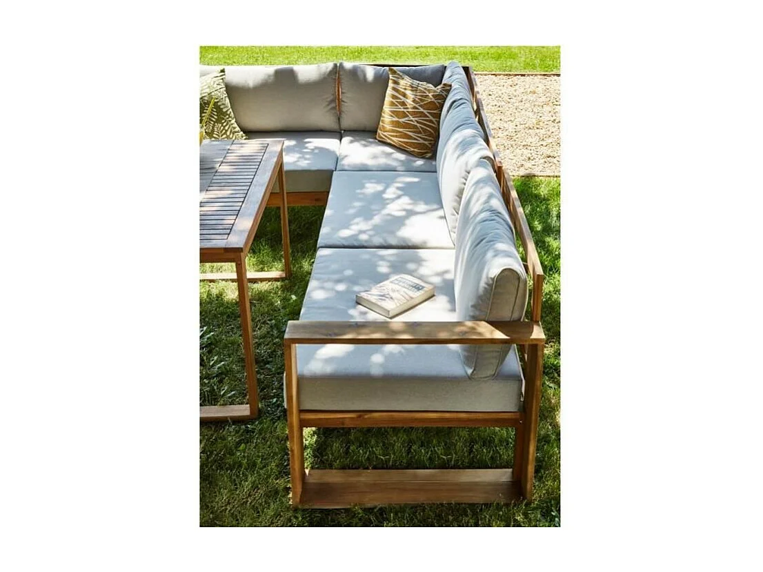 Salon de jardin en bois dAcacia FSC avec coussins + housse de protection - 7 personnes - Levata - Gris