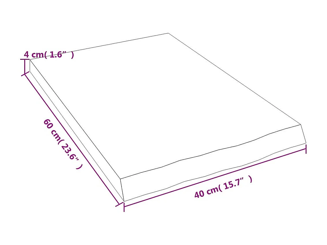 Bancada de banheiro 40x60x(2-4) cm madeira maciça não tratada