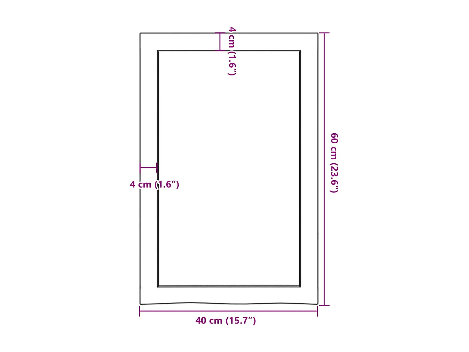 Bancada de banheiro 40x60x(2-4) cm madeira maciça não tratada
