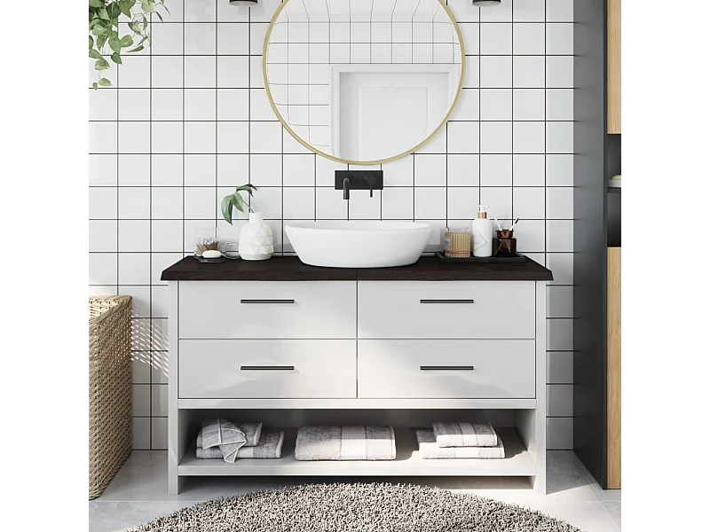 Comptoir de salle de bain marron foncé bois massif traité