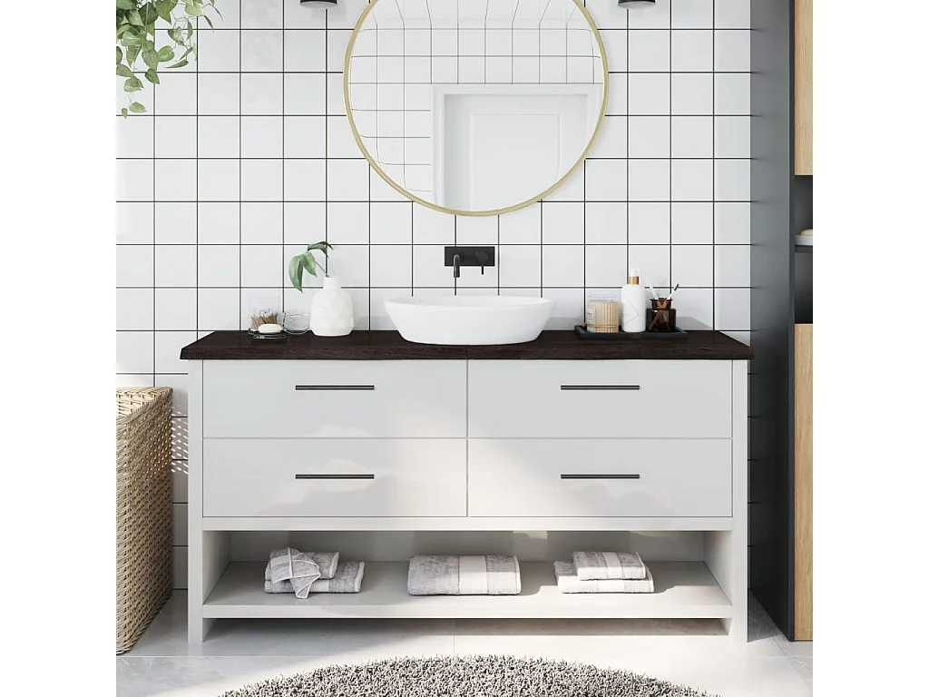 Piano di lavoro del bagno in legno massello trattato marrone scuro