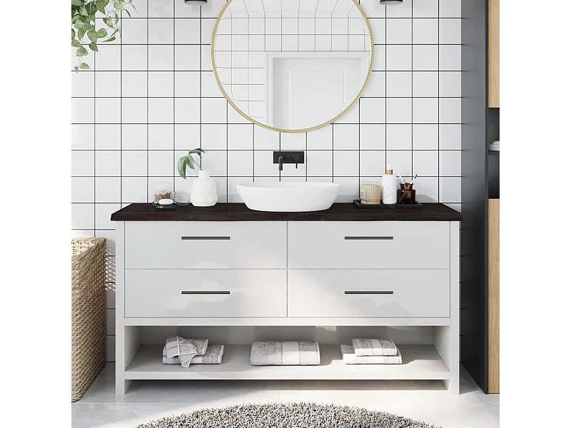 Comptoir de salle de bain marron foncé bois massif traité