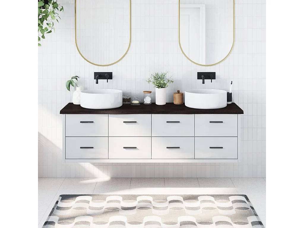 Encimera de baño de madera maciza tratada de color marrón oscuro