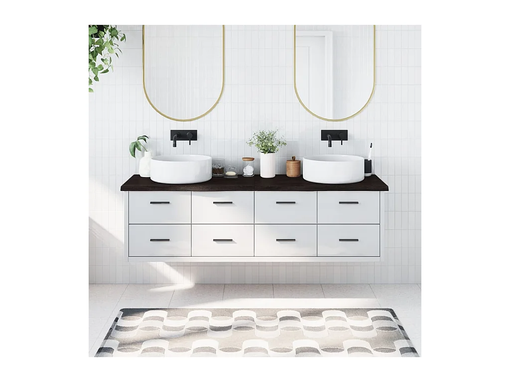 Comptoir de salle de bain marron foncé bois massif traité