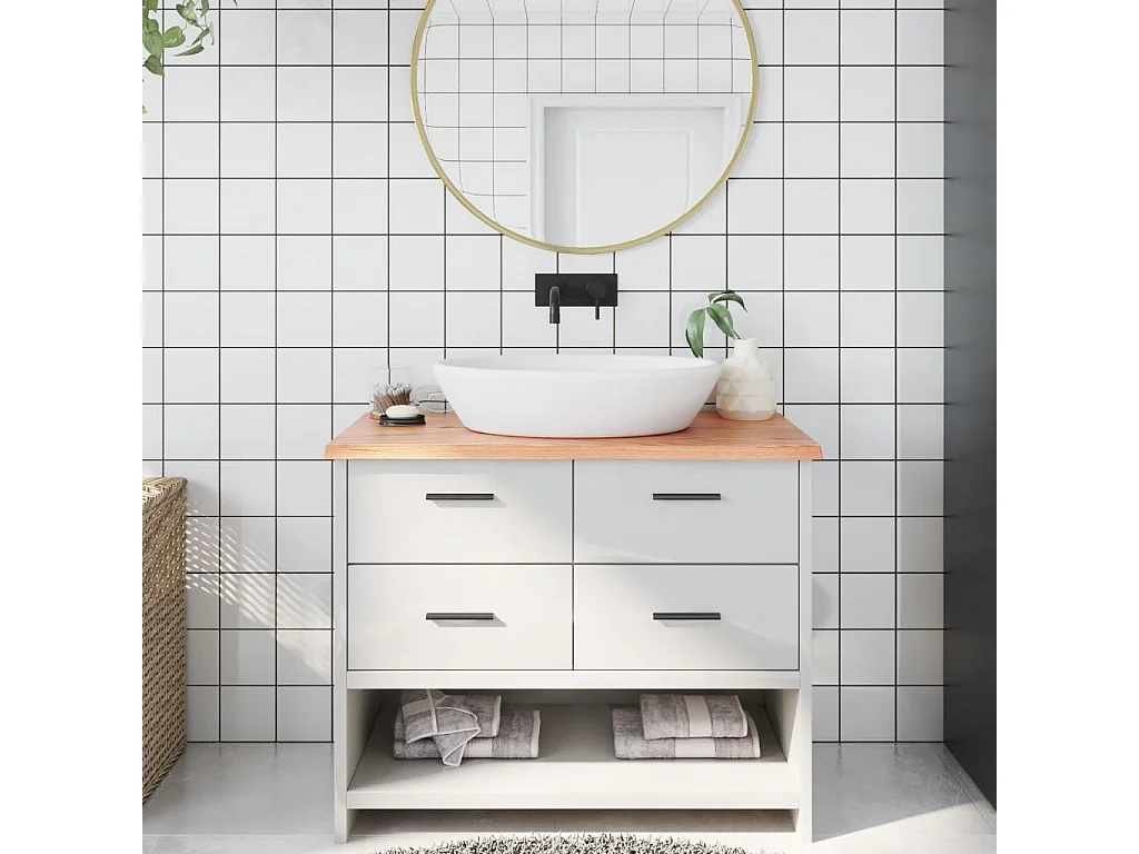 Piano bagno marrone chiaro 100x50x2 cm legno trattato