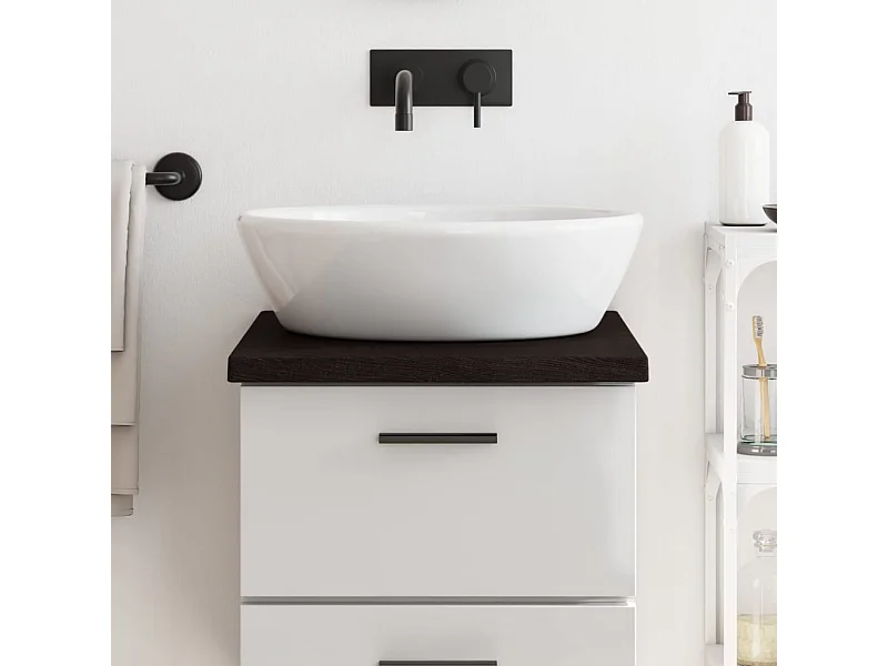 Comptoir de salle de bain marron foncé bois massif traité