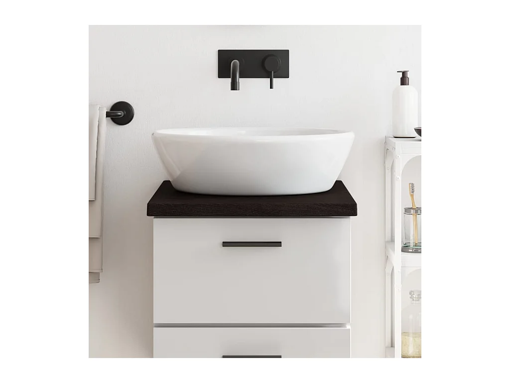 Comptoir de salle de bain marron foncé bois massif traité