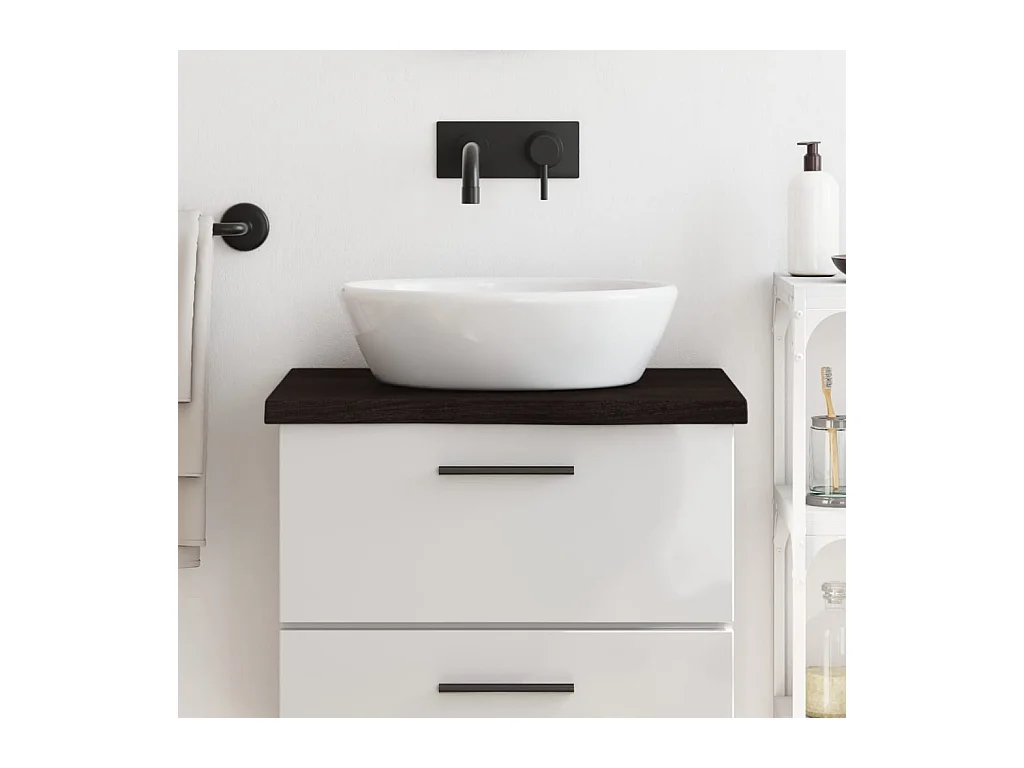 Comptoir de salle de bain marron foncé bois massif traité