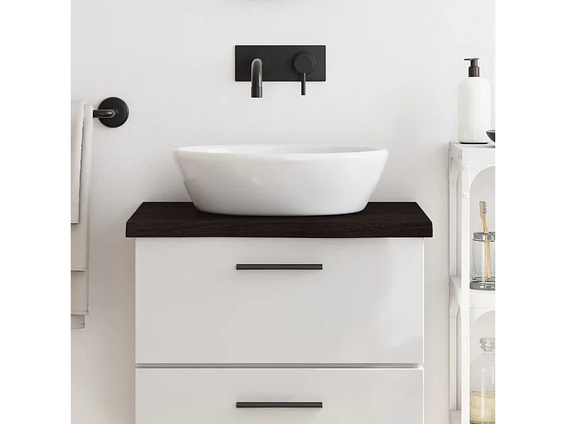 Comptoir de salle de bain marron foncé bois massif traité