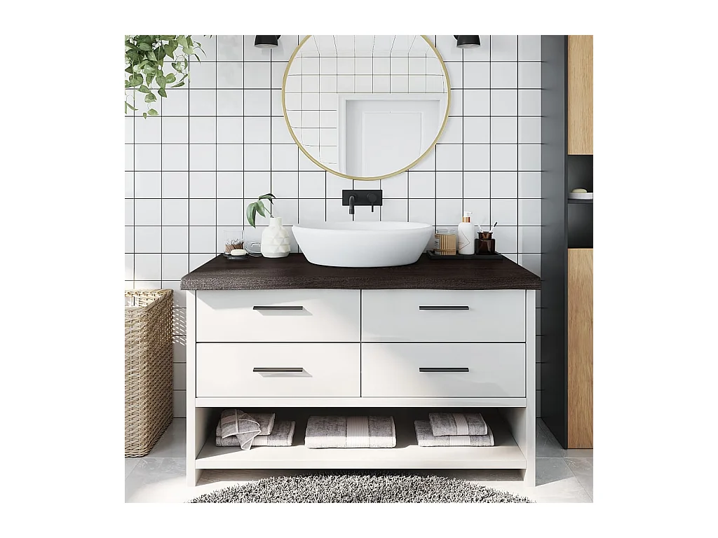 Comptoir de salle de bain marron foncé bois massif traité