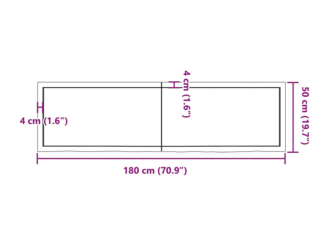 Bancada de banheiro marrom 180x50x(2-4) cm madeira tratada