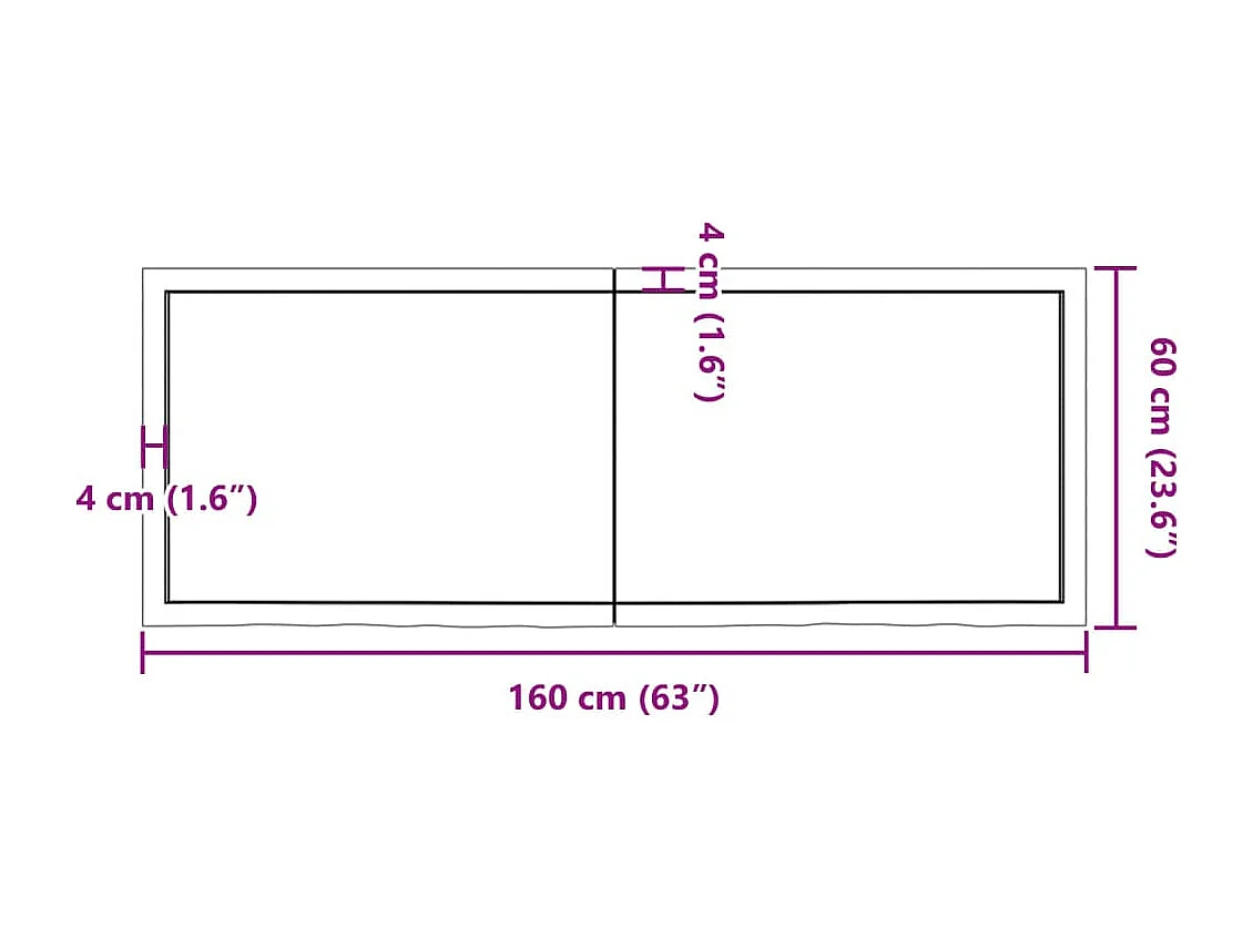 Bancada de banheiro marrom 160x60x(2-6) cm madeira tratada