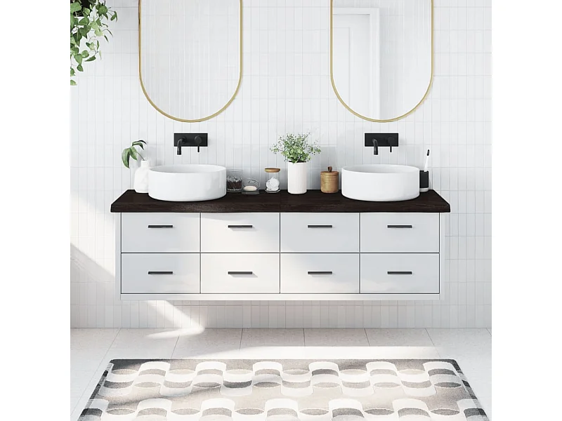 Comptoir de salle de bain marron foncé bois massif traité