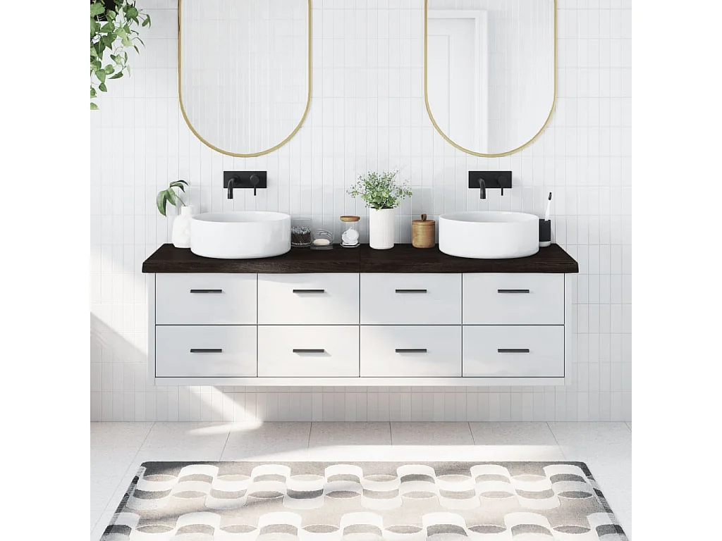 Comptoir de salle de bain marron foncé bois massif traité