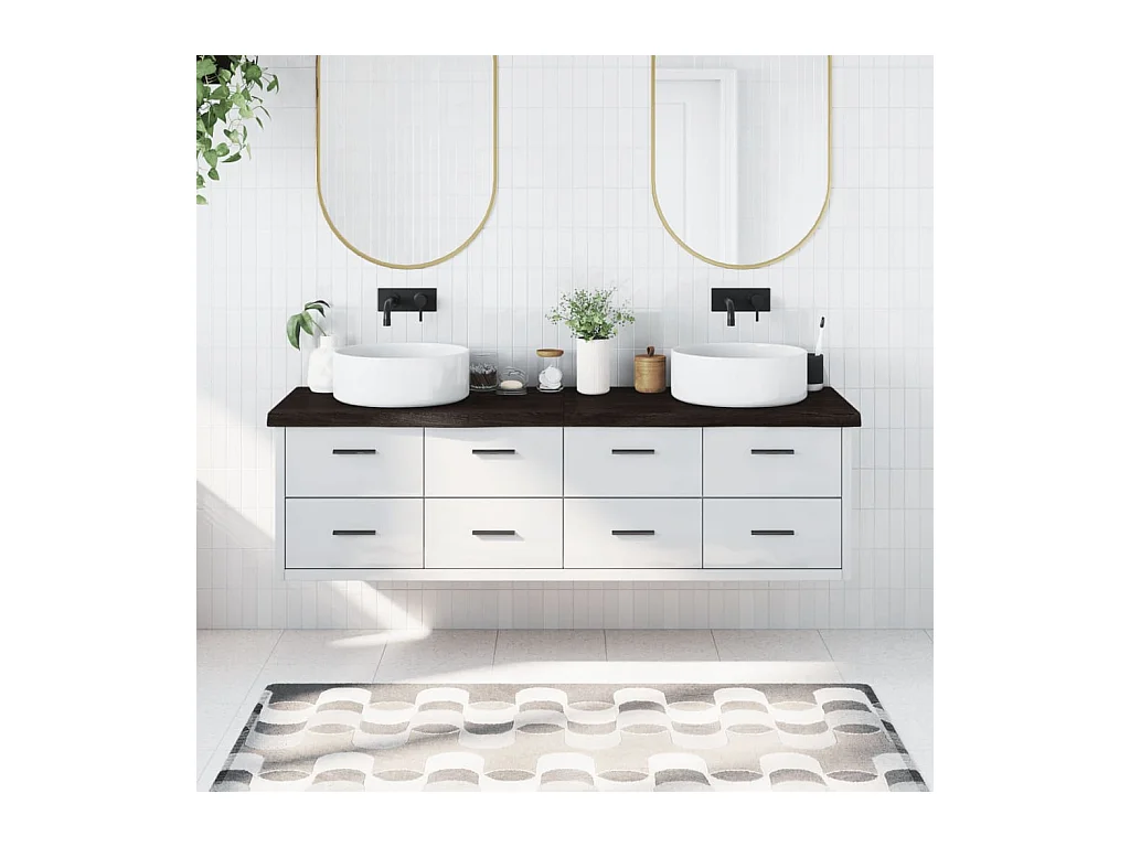 Comptoir de salle de bain marron foncé bois massif traité