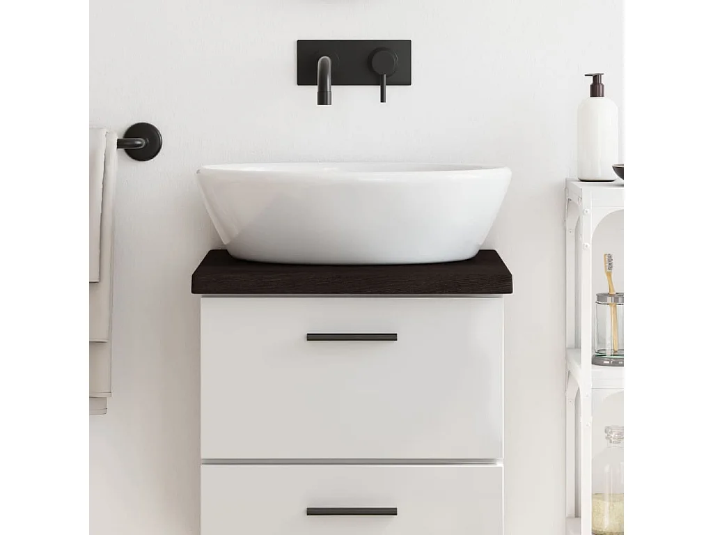 Piano di lavoro del bagno in legno massello trattato marrone scuro