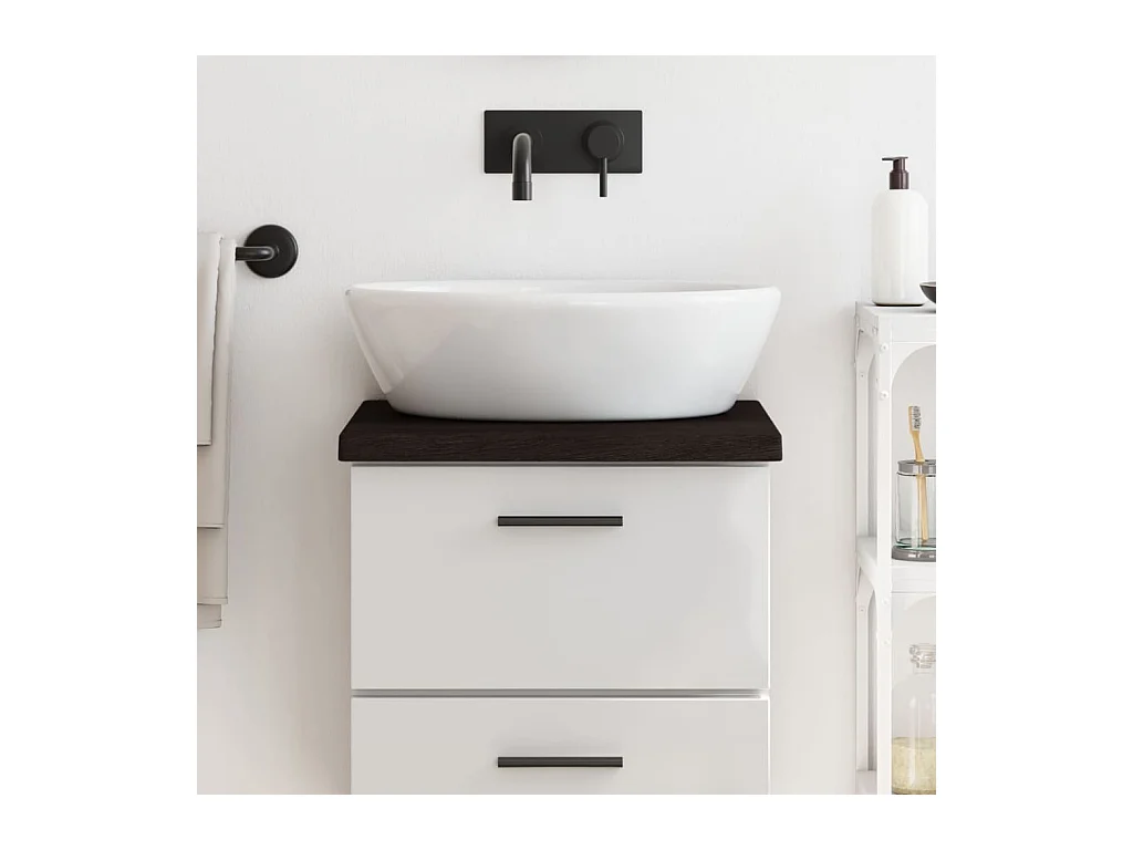 Comptoir de salle de bain marron foncé bois massif traité