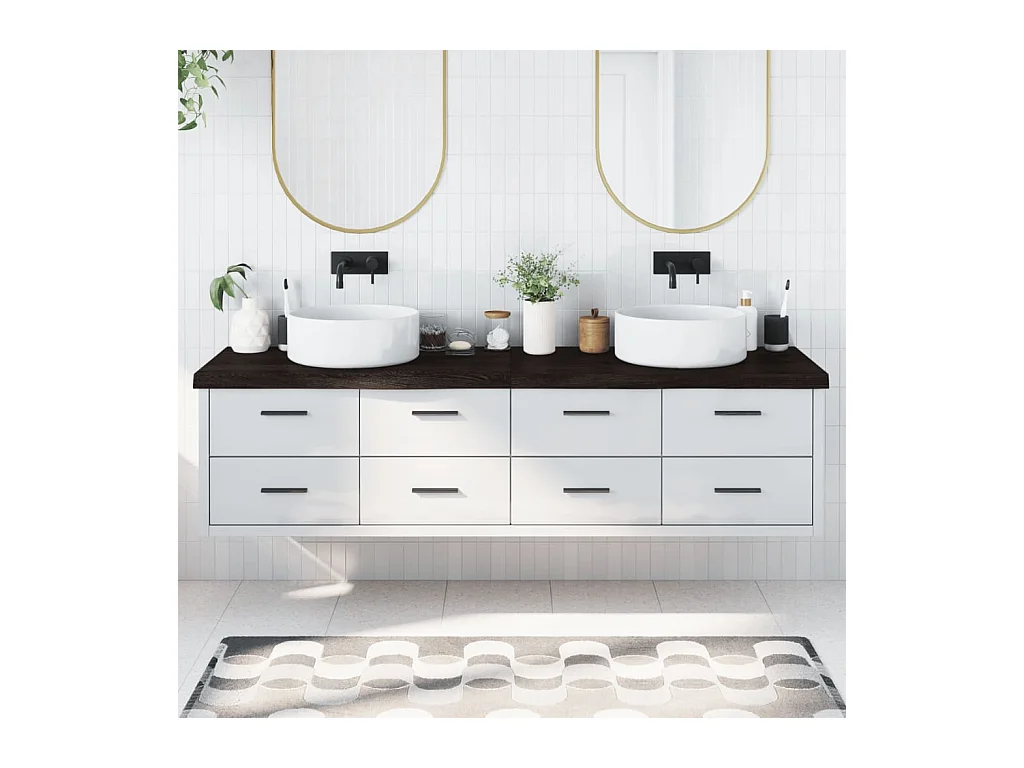 Comptoir de salle de bain marron foncé bois massif traité