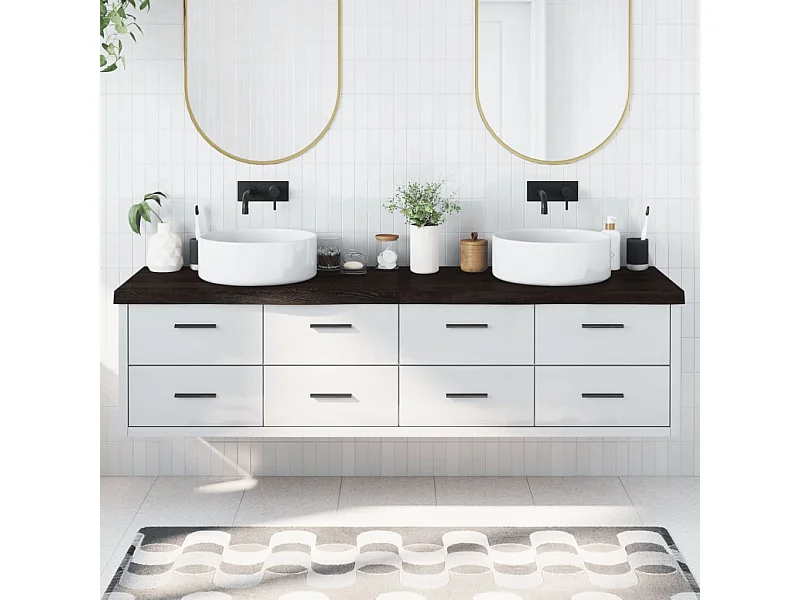 Comptoir de salle de bain marron foncé bois massif traité