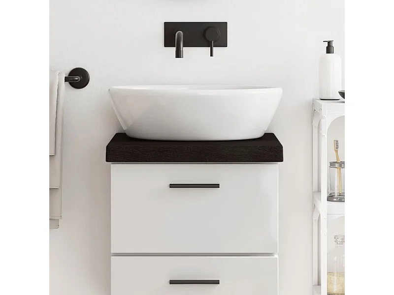 Bancada de banheiro marrom escuro madeira maciça tratada