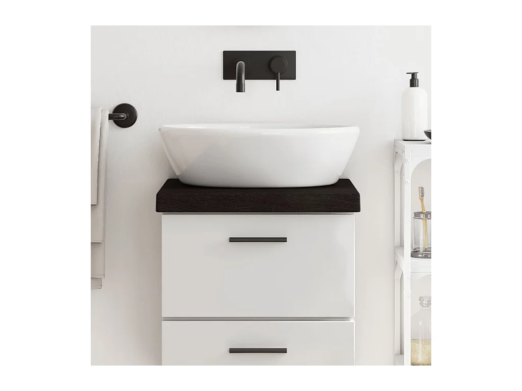 Comptoir de salle de bain marron foncé bois massif traité