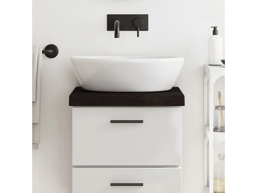 Comptoir de salle de bain marron foncé bois massif traité