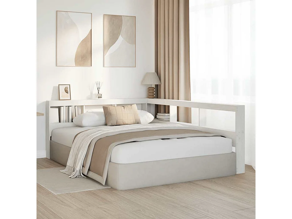 Testiera libreria a L in legno massello di pino