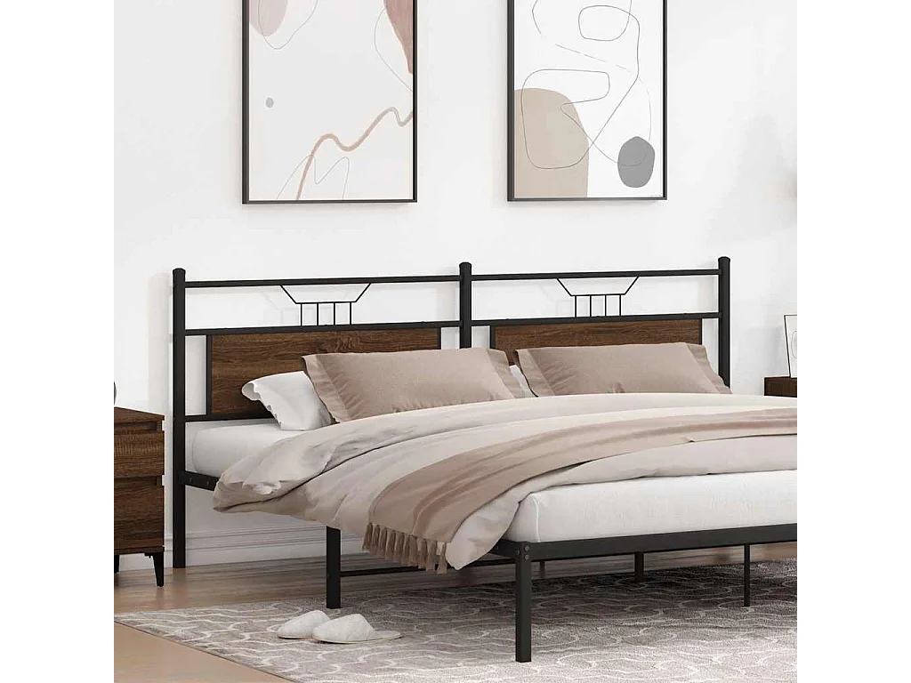 Tête de lit chêne marron 193 cm bois d'ingénierie et acier