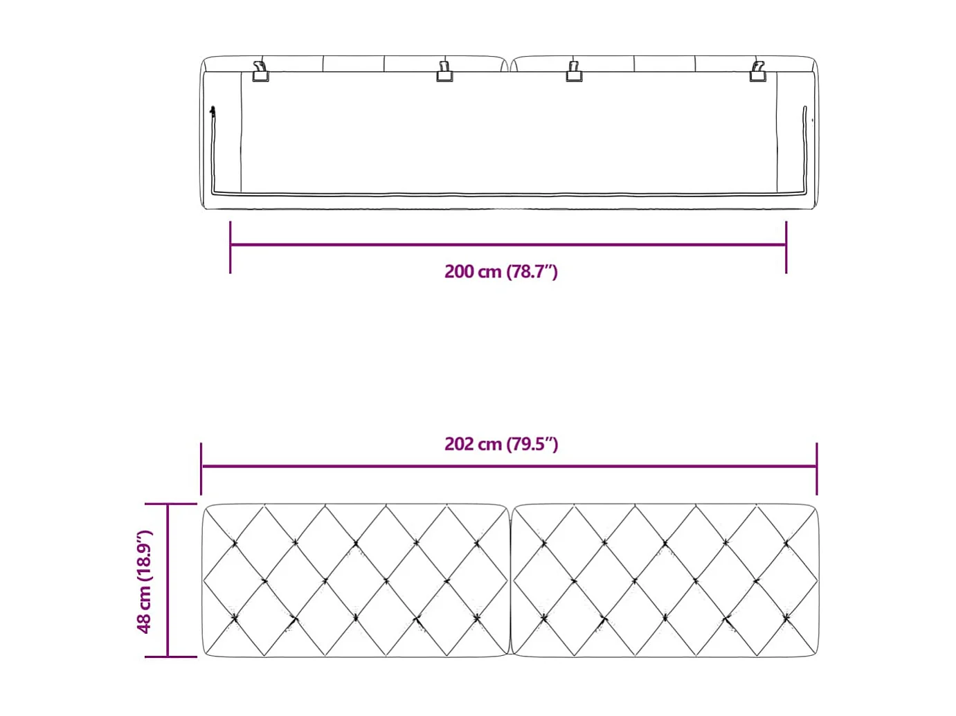 Cuscino testiera blu 200 cm velluto