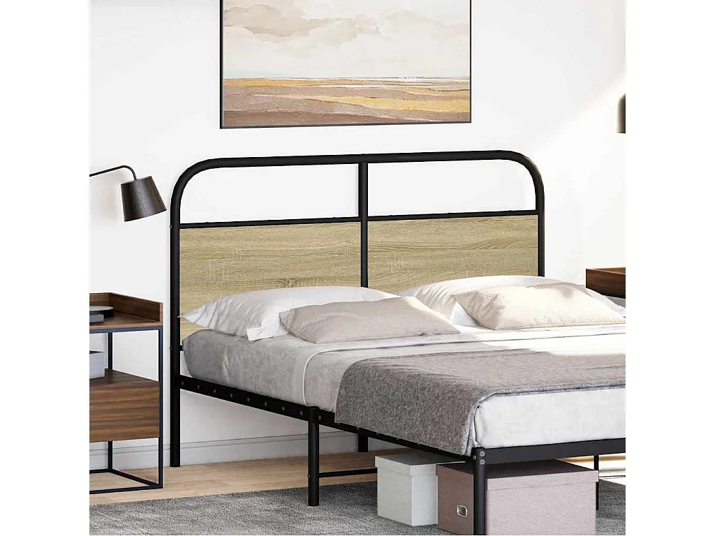 Tête de lit chêne sonoma 120 cm acier et bois d'ingénierie