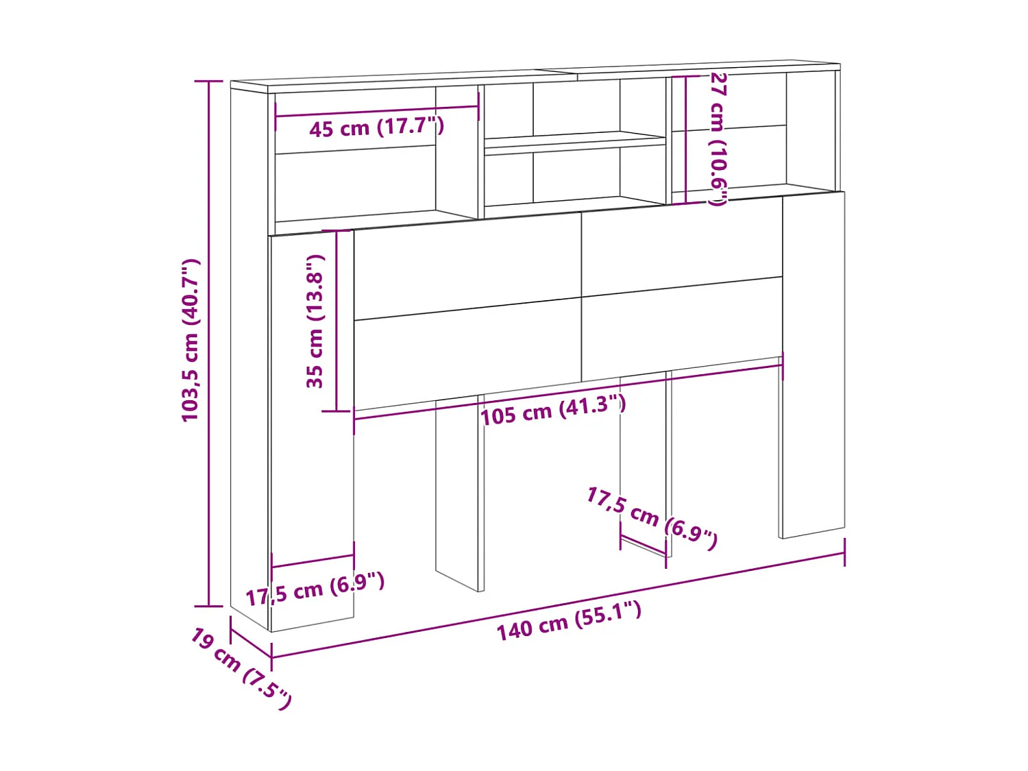 Armoire de tête de lit chêne artisanal 140x19x103,5 cm