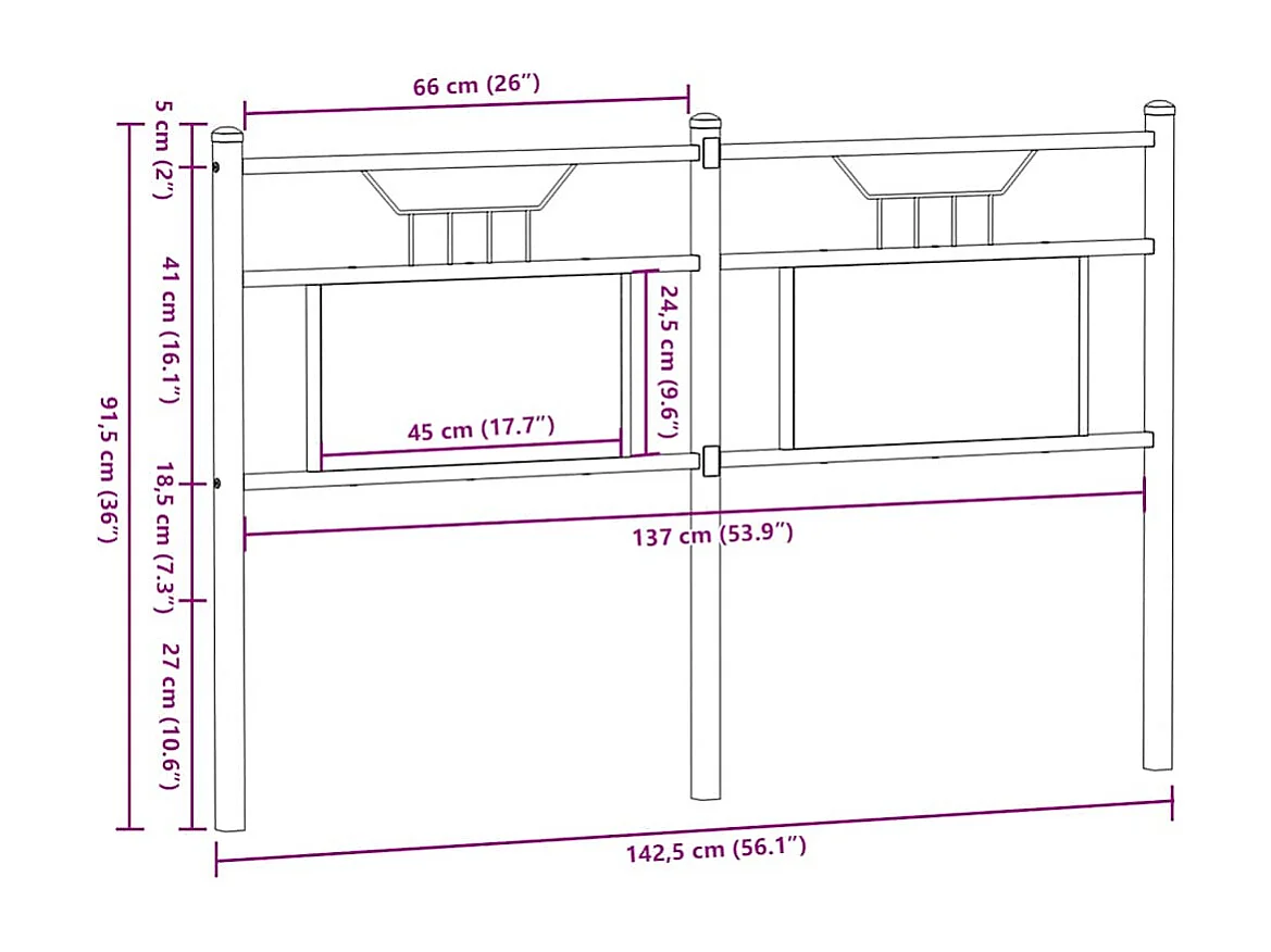 Kopfteil aus brauner Eiche, 137 cm, Holzwerkstoff und Stahl