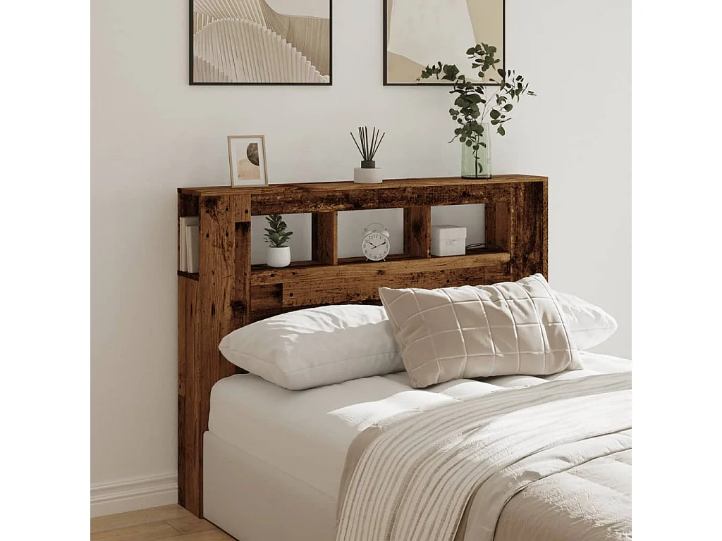 Tête de lit à LED vieux bois 140x18,5x103,5cm bois d'ingénierie