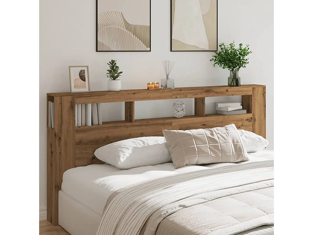 Tête de lit à LED chêne artisanal 220x18,5x103,5 cm