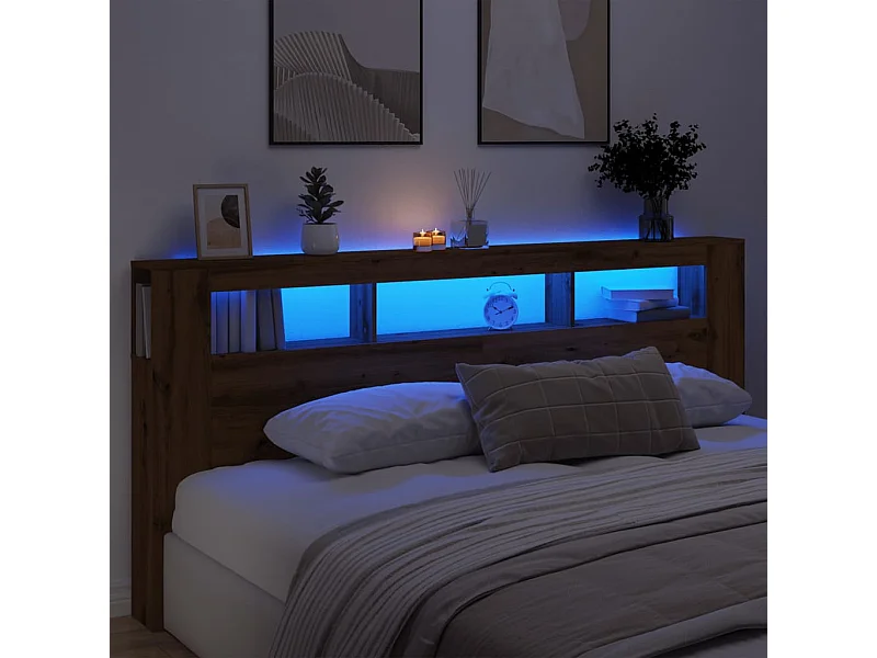 Testiera LED in rovere lavorato a mano 220x18,5x103,5 cm