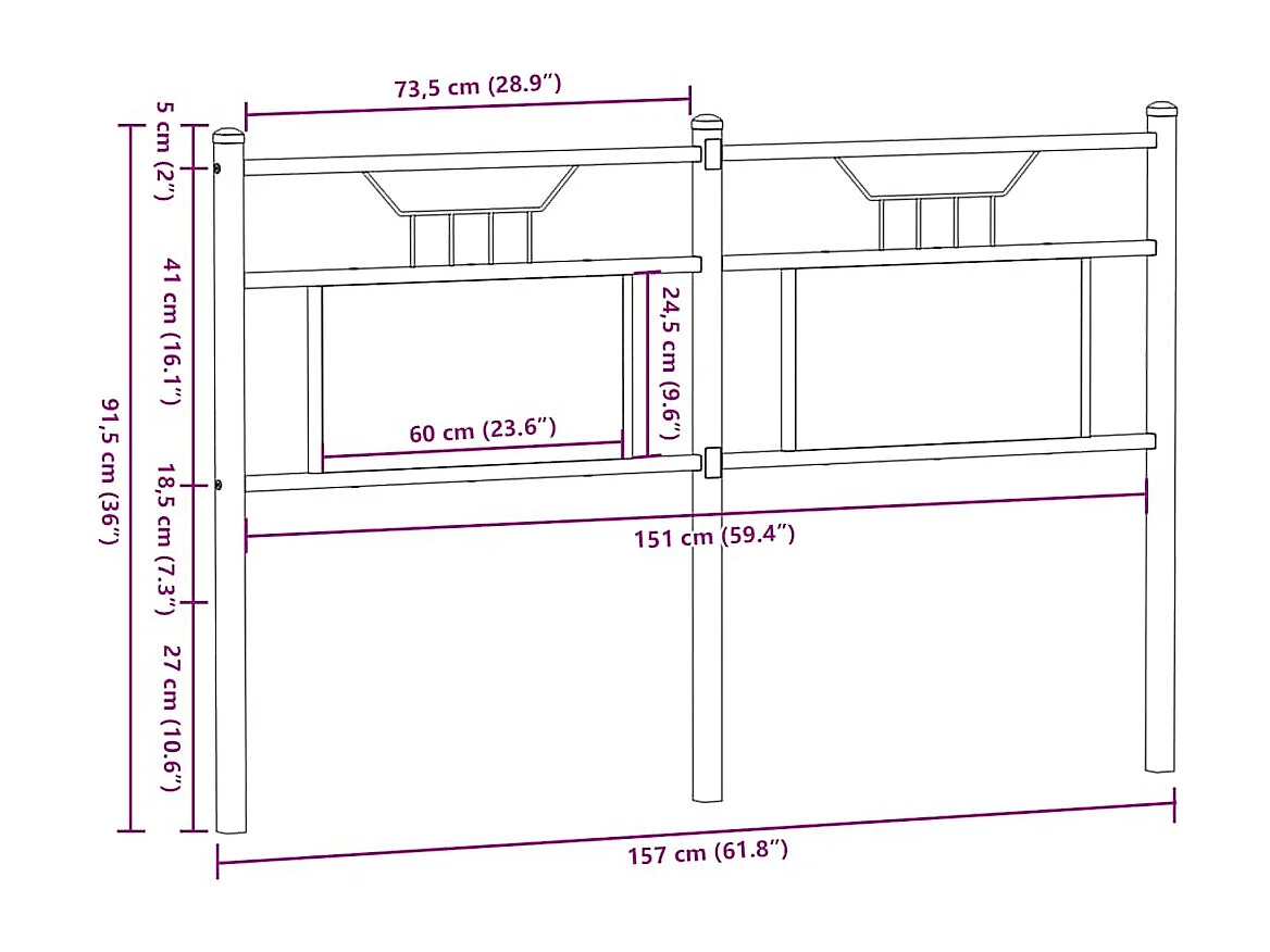 Kopfteil aus brauner Eiche, 150 cm, Holzwerkstoff und Stahl