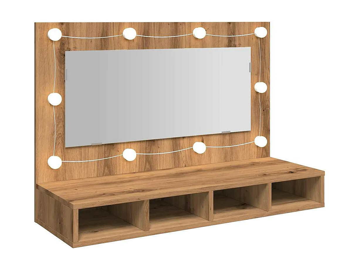 Spiegelkast met LED handgemaakt eiken 90x31.5x62 cm